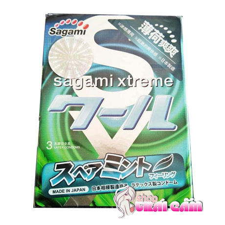 Chi tiết mặt sau bao cao su Sagami Spearmint hương bạc hà dịu mát SGM05
