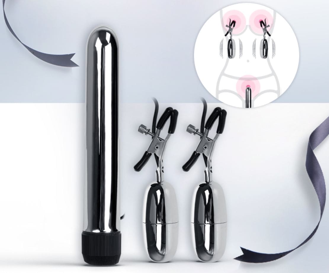 Chi tiết kẹp ngực v&agrave; 2 trứng rung thuộc bộ m&aacute;t xa DC61B
