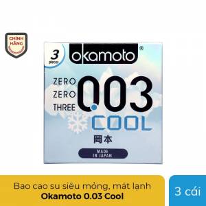 Bao Cao Su Okamoto 0.03 Cool Siêu mỏng Bóng Láng Mát lạnh Hộp 3 Cái