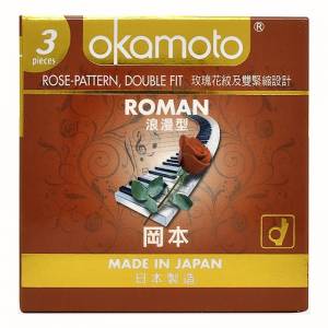 [ Tặng 1 hộp Cam 3 cái ] Bao cao su Okamoto Roman Vân Hoa Hồng Hộp 3 Cái