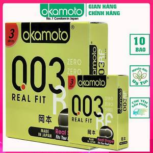 [ Giảm 30% ] Bao cao su Okamoto 0.03 Real Fit Mỏng Với Khả Năng Co Rút Giúp Ôm Sát Hộp 3 cái