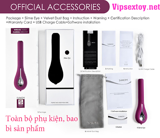 Trọn bộ phụ kiện và hộp đựng máy rung điểm G Svakom Siime Eye