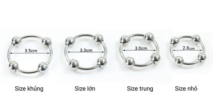 Hình ảnh góc nghiêng mô tả kích thước vòng đeo dương vật inox DC70Q