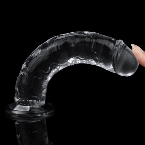 Góc chụp chi tiết kích thước sản phẩm dương vật silicon trong suốt DV55M