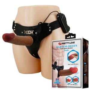 Dương Vật Đai Đeo Rỗng Ruột Có Rung Màu Nâu - PRETTYLOVE HARNESS BRIEFS